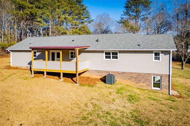 280 Hitchcock Rd, Dallas, GA 30157 - back of house featuring a lawn, a wooden deck, brick siding, and central air condition unit