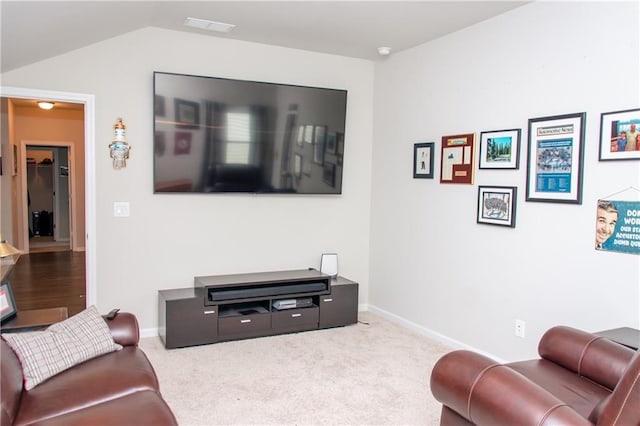 2159 Holland Creek Ln, Buford, GA 30519 - carpeted living area with baseboards and vaulted ceiling