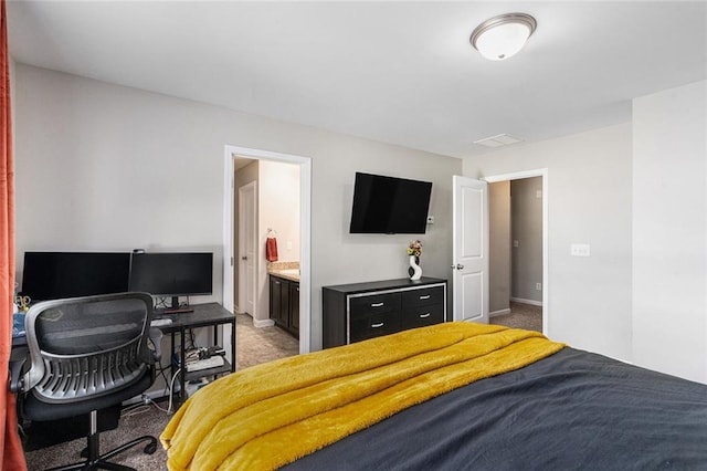 368 Rankin Cir, Mcdonough, GA 30253 - bedroom with light carpet, an office area, and ensuite bathroom