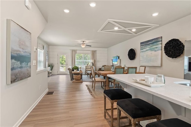 27 Cobalt Ln Unit 77, Newnan, GA 30265 - dining room featuring light wood-style floors, recessed lighting, baseboards, and ceiling fan