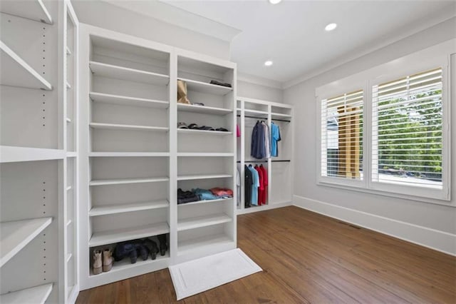 walk in closet featuring hardwood / wood-style floors