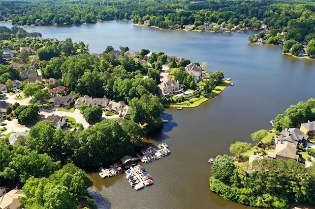aerial view of residential area with a nearby body of water