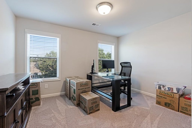 view of carpeted home office