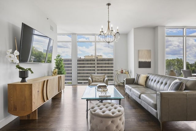 1820 Peachtree St Unit 614, Atlanta, GA 30309 - living area with a chandelier, floor to ceiling windows, and wood finished floors