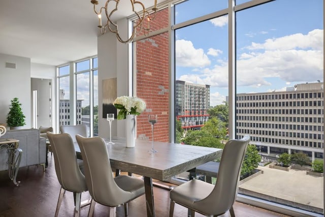 1820 Peachtree St Unit 614, Atlanta, GA 30309 - dining area featuring wood finished floors, expansive windows, and a view of city