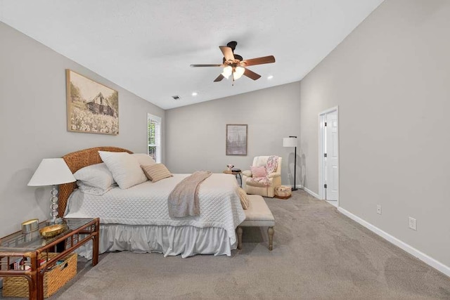 734 Evergreen Dr, Winder, GA 30680 - bedroom featuring vaulted ceiling, carpet flooring, a ceiling fan, and recessed lighting