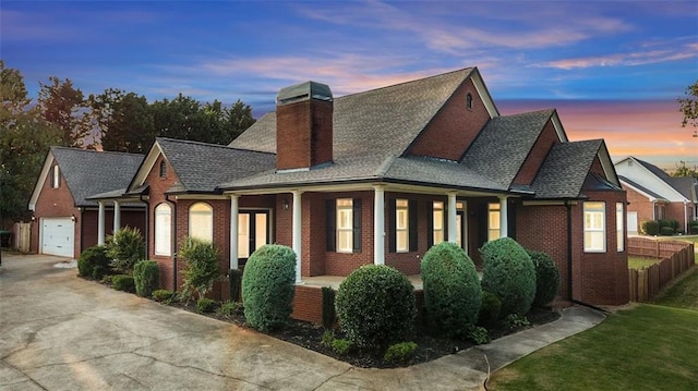 property exterior at dusk with a garage