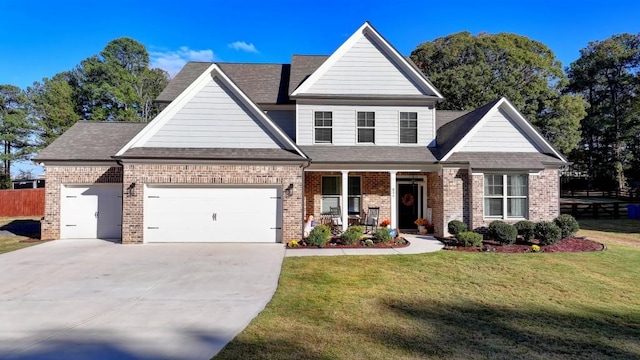 view of front facade featuring a garage and a front lawn