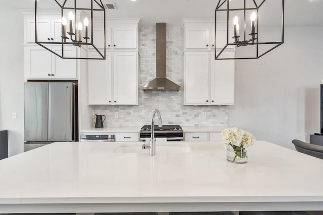 kitchen featuring pendant lighting, white cabinetry, and appliances with stainless steel finishes