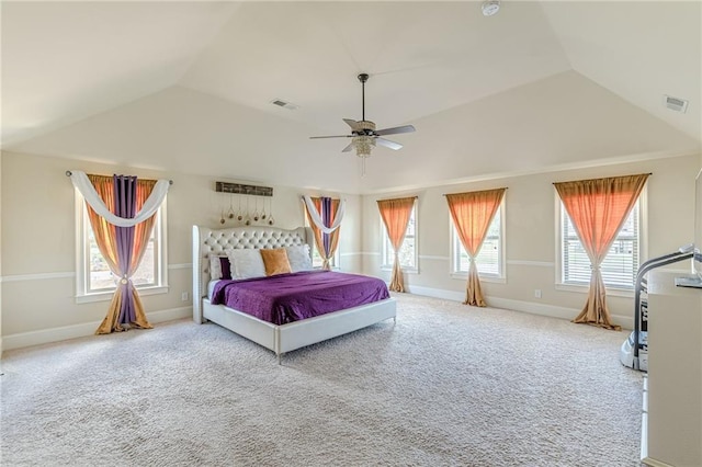 1405 Rainey Way, Hampton, GA 30228 - carpeted bedroom with multiple windows, lofted ceiling, and a ceiling fan