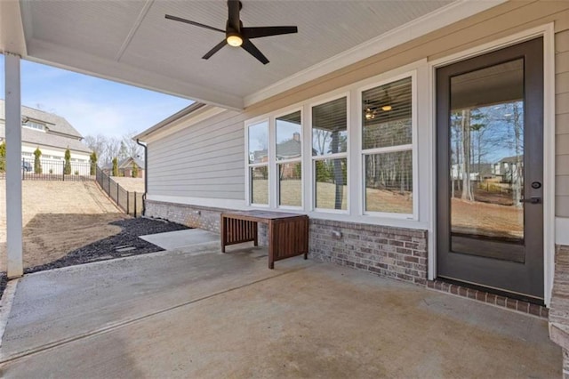 view of patio / terrace with ceiling fan and a fenced backyard