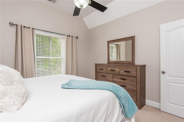 107 Estates At The Lake Dr, Canton, GA 30114 - bedroom featuring carpet flooring, baseboards, vaulted ceiling, and ceiling fan