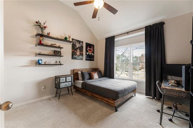 2660 Burnt Hickory Dr, Cumming, GA 30028 - bedroom with vaulted ceiling, carpet floors, baseboards, and ceiling fan