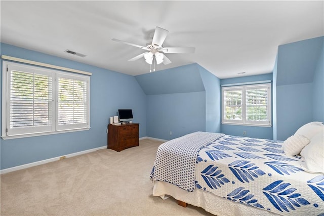 3525 Stone Cliff Way, Woodstock, GA 30189 - carpeted bedroom featuring vaulted ceiling, baseboards, and a ceiling fan