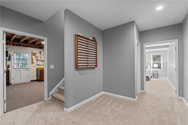 3525 Stone Cliff Way, Woodstock, GA 30189 - hall featuring carpet, baseboards, and stairway