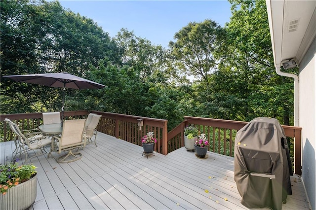 3525 Stone Cliff Way, Woodstock, GA 30189 - wooden deck featuring outdoor dining space and a grill