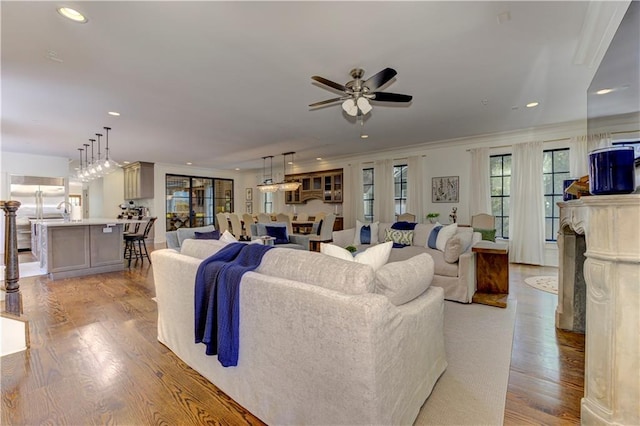 2972 Lookout Pl NE, Atlanta, GA 30305 - living area with recessed lighting, light wood-type flooring, and ceiling fan