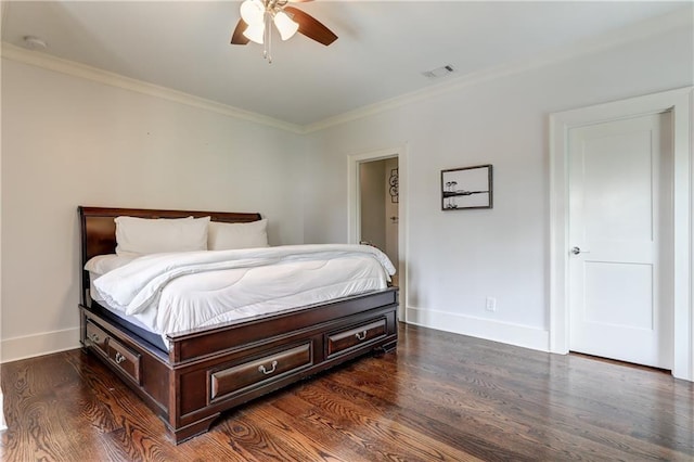 2972 Lookout Pl NE, Atlanta, GA 30305 - bedroom featuring ornamental molding, dark wood finished floors, and a ceiling fan