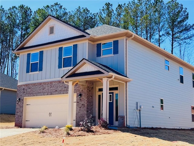 635 Forest Way, Cornelia, GA 30531 - craftsman house featuring board and batten siding, an attached garage, brick siding, and driveway