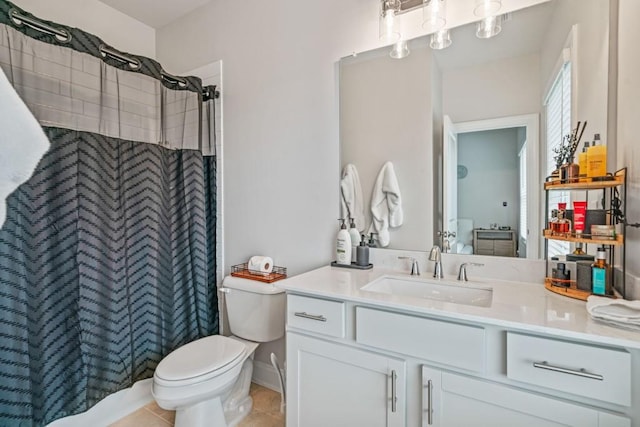 5217 Riden Ct Unit 263, Buford, GA 30518 - bathroom with toilet, curtained shower, vanity, and tile patterned flooring