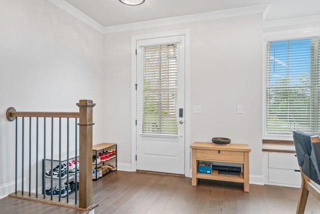5217 Riden Ct Unit 263, Buford, GA 30518 - entrance foyer with wood finished floors, crown molding, healthy amount of natural light, and baseboards