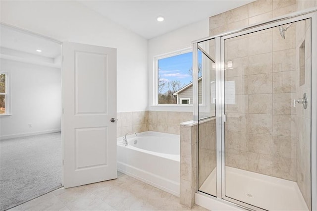 bathroom with independent shower and bath