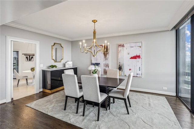 2660 Peachtree Rd NW Unit 23A, Atlanta, GA 30305 - dining area featuring a chandelier, dark wood-style flooring, and crown molding