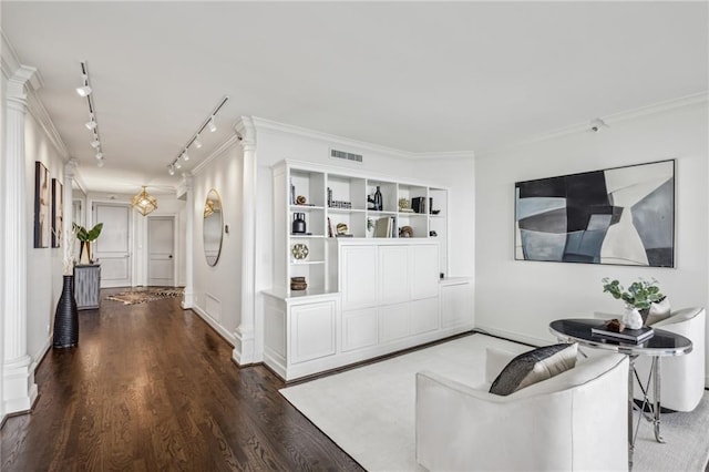 2660 Peachtree Rd NW Unit 23A, Atlanta, GA 30305 - hallway featuring track lighting, wood finished floors, and crown molding