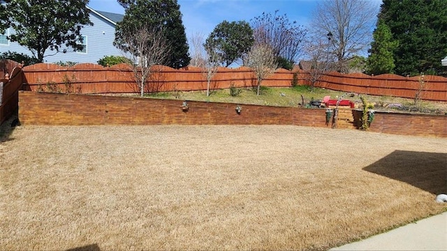 view of yard with a fenced backyard