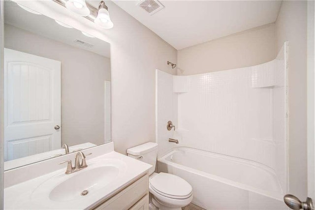 full bathroom with toilet,  shower combination, and vanity