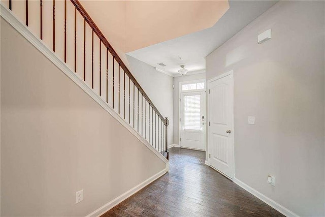 foyer entrance featuring dark hardwood / wood-style floors