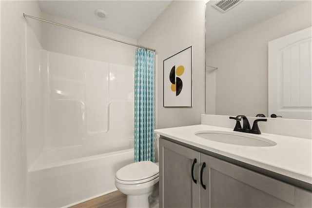 264 Azalea Xing, Dallas, GA 30132 - bathroom featuring vanity, toilet, shower / bath combination with curtain, and wood finished floors