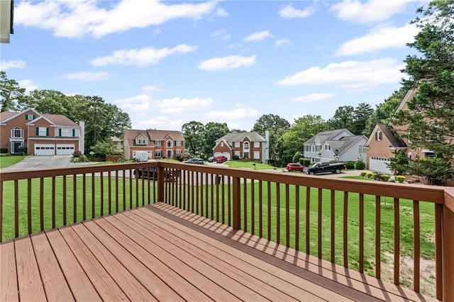 479 Rising Sun Path, Lawrenceville, GA 30043 - wooden deck featuring a residential view, a yard, and a garage