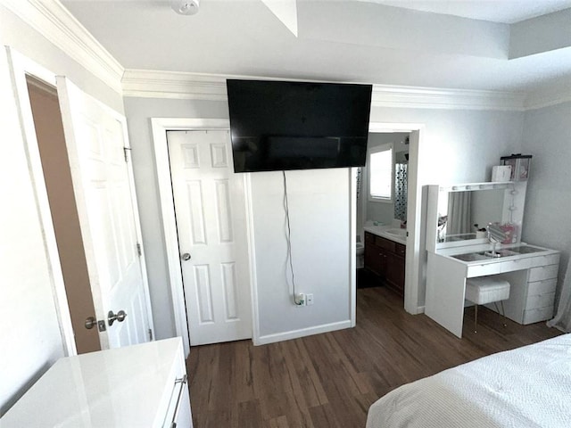 532 Oakside Pl, Acworth, GA 30102 - bedroom with ornamental molding and dark wood-type flooring
