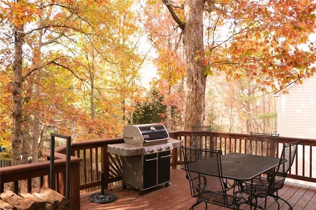 wooden deck featuring grilling area