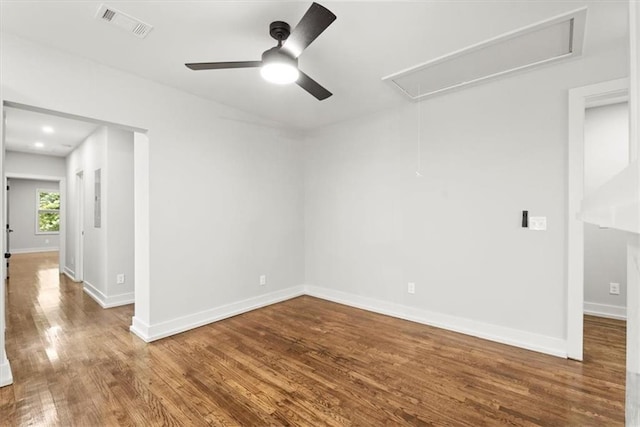 unfurnished room featuring ceiling fan and wood-type flooring