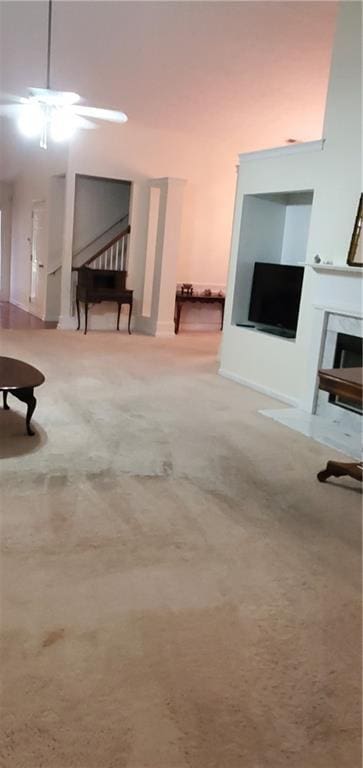 999 Simonton Glen Dr, Lawrenceville, GA 30045 - basement featuring a fireplace, carpet, and ceiling fan