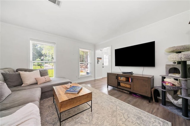 5552 Knox Pl, Peachtree Corners, GA 30092 - living area featuring wood finished floors and ornamental molding