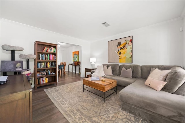 5552 Knox Pl, Peachtree Corners, GA 30092 - living room with ornamental molding, dark wood-style flooring, and baseboards