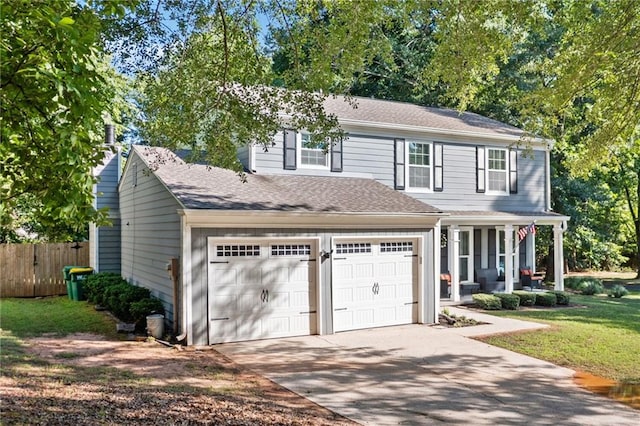 5552 Knox Pl, Peachtree Corners, GA 30092 - view of front of property with a porch, concrete driveway, an attached garage, and roof with shingles