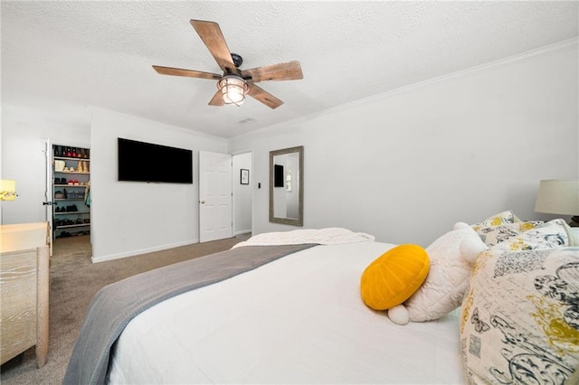 5552 Knox Pl, Peachtree Corners, GA 30092 - carpeted bedroom featuring a textured ceiling, a ceiling fan, and ornamental molding