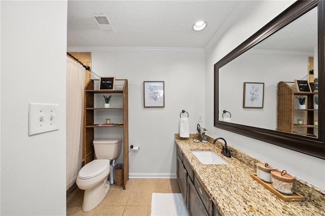 5552 Knox Pl, Peachtree Corners, GA 30092 - bathroom featuring toilet, vanity, tile patterned floors, crown molding, and baseboards