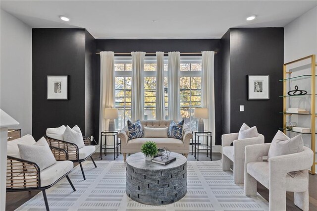 living area featuring light hardwood / wood-style flooring