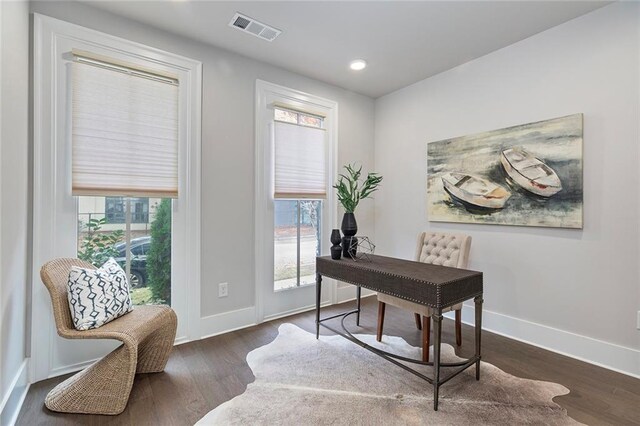 office space featuring dark hardwood / wood-style flooring