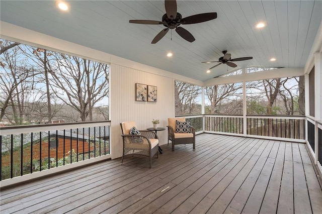 wooden terrace with ceiling fan