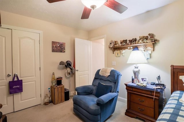 bedroom with carpet and ceiling fan