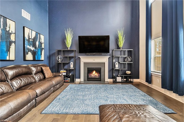 living room with hardwood / wood-style flooring