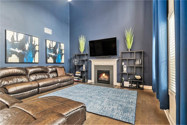 living room with hardwood / wood-style floors