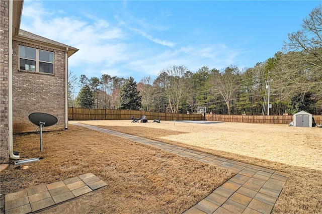 view of yard featuring a storage unit