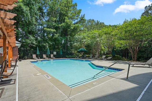 view of swimming pool with a patio area